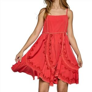 Pol Women's Burnt Orange‎ Embroidered Sleeveless Mini Dress Size Medium NWOT
